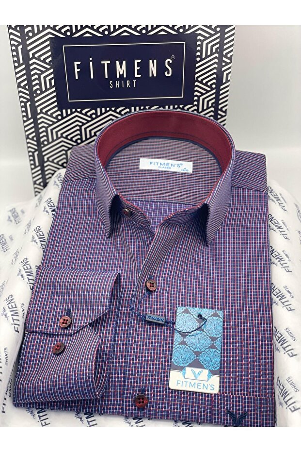 Classic Long Sleeve Checked Gift Boxed Men's Shirt Fs-004329 - Burgundy