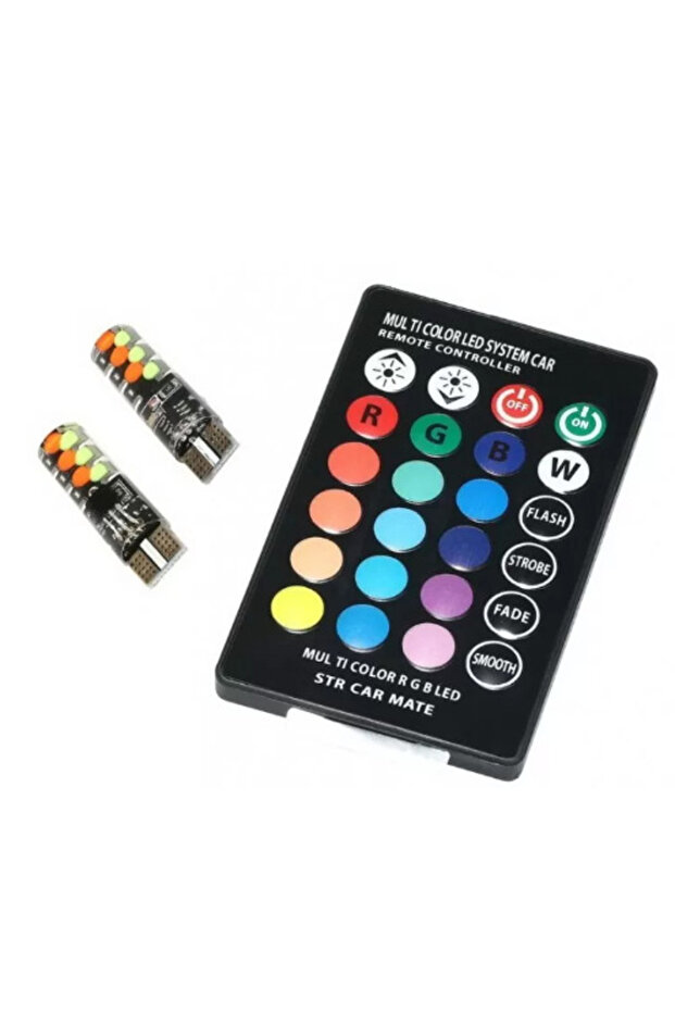 Set of 2 RGB LED Car Bulbs with Remote Control, T10 socket with BALLS/ 192 / w5w, power 2W - 2