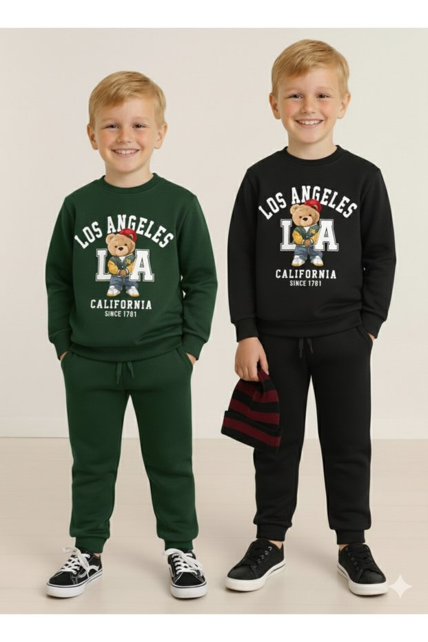 Winter Fleece-Lined Boys' Swaetshirt Tracksuit Set Bottom Top 2Piece Set