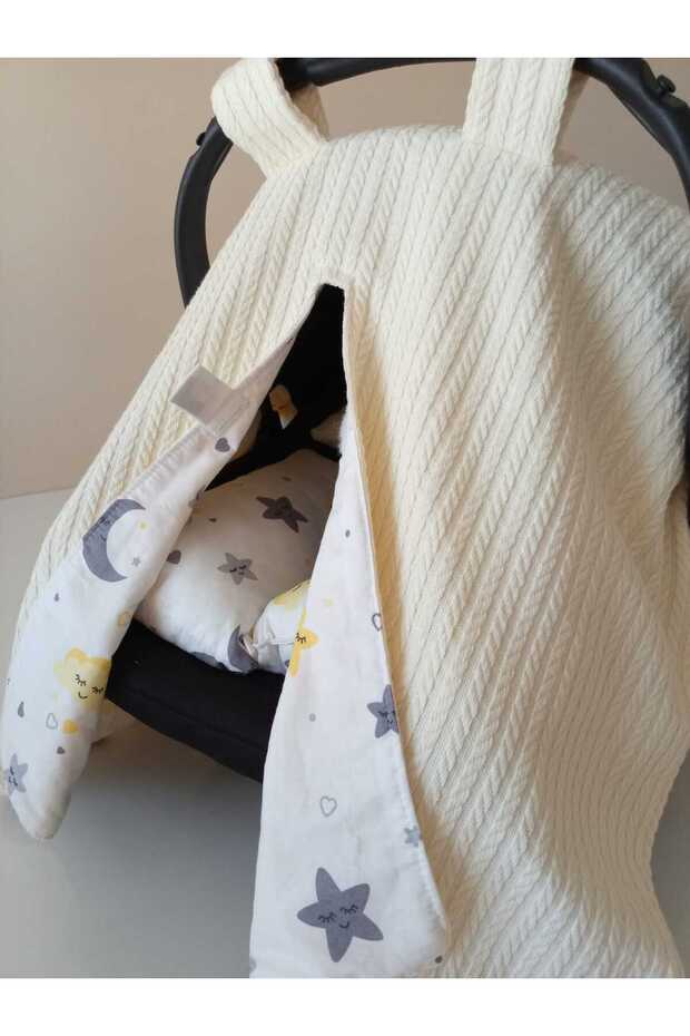 Örgü desen ve poplin kumaş çift yönlü TEK puset örtüsü - 1