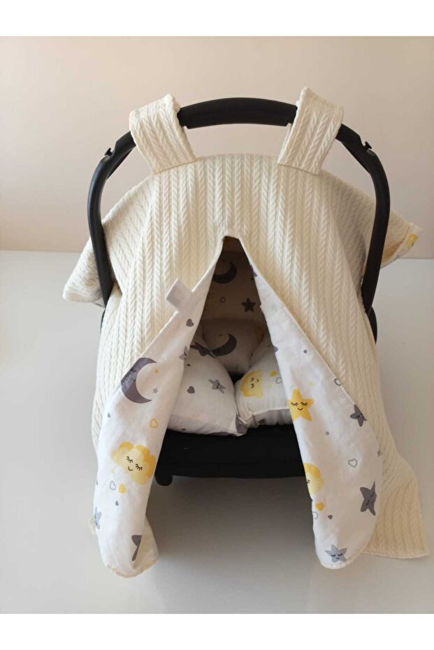 Örgü desen ve poplin kumaş çift yönlü TEK puset örtüsü - 3