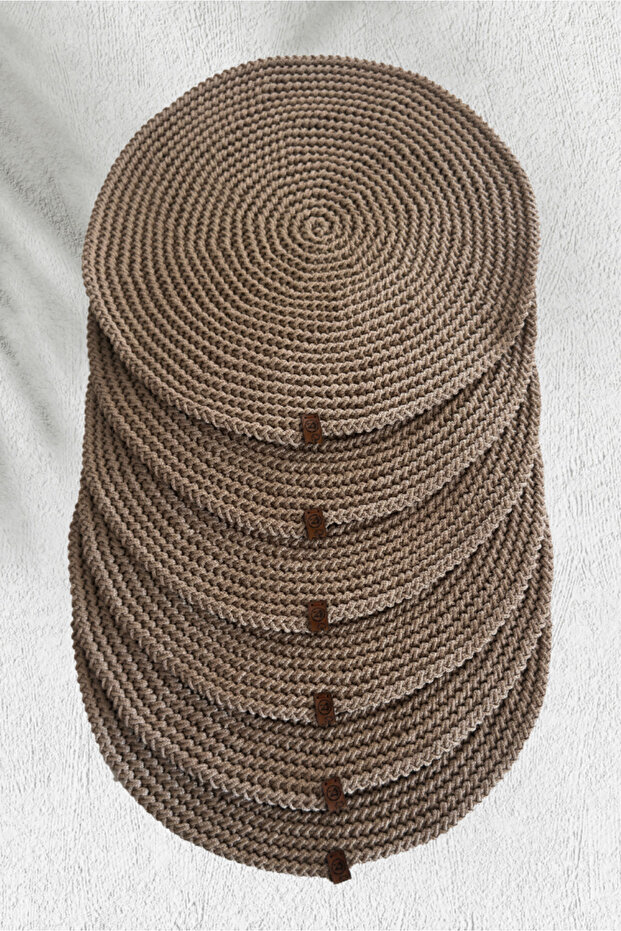 Handmade Set of 6 Straw-Looking Macrame Supla |   Round Table Mat |   Durable and Stylish Design - 3