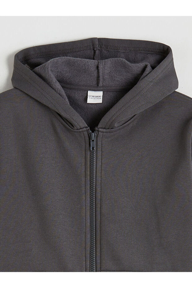Lcw Kids Anthracite Hooded Boy's Zippered Sweatshirt
