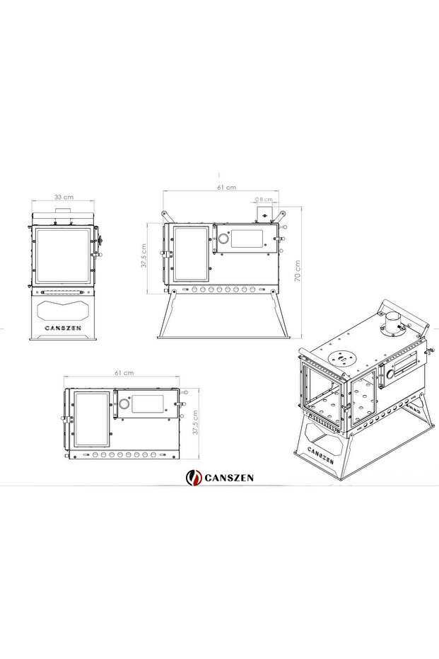 Forest Profesyonel Siyah Kuzineli Kamp Sobası | Taşınabilir Çadır ve Karavan Sobası - 8