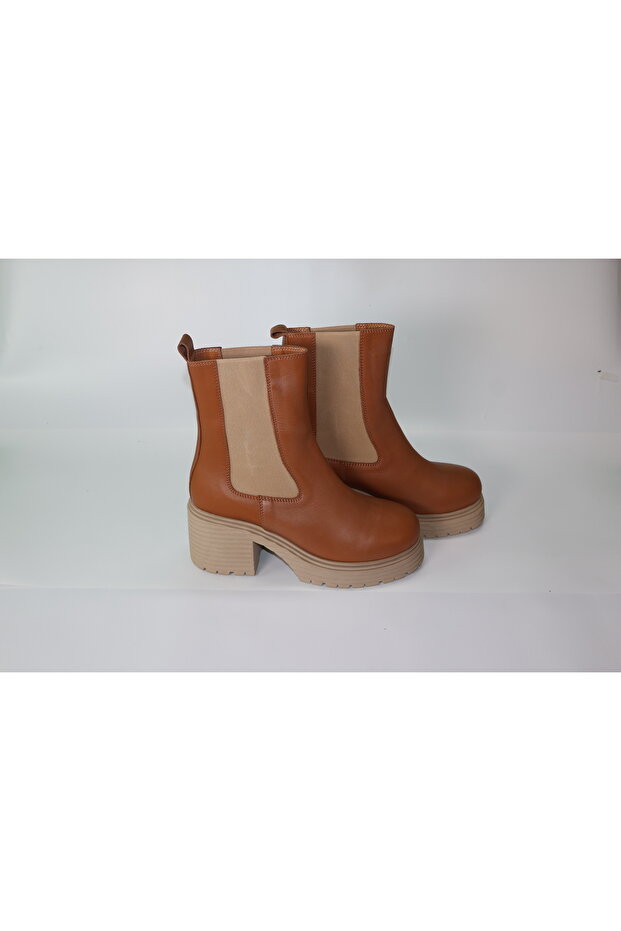 Taba Rengi Kalın Krem/Bej Tabanlı Chelsea Bot | Elastik Yan Detaylı Yüksek Platform Bot - 3