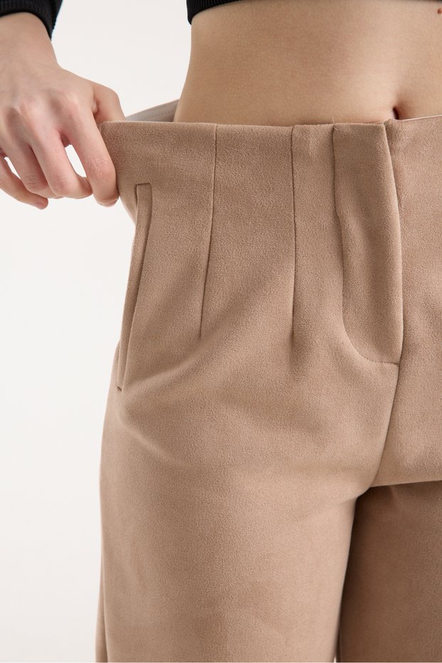 Suede Pleated Elastic Waist Pants - Suede Pleated Elastic Waist Pants