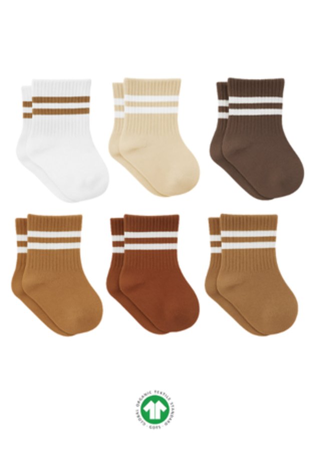 6 Pairs of Organic Cotton Baby Socks with Hoops Stitch-Free Combed Cotton Socks for Girls and Boys (Coffee)