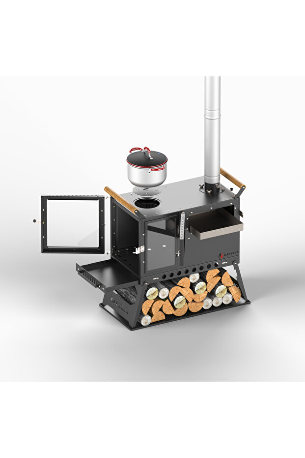 Forest Profesyonel Siyah Kuzineli Kamp Sobası | Taşınabilir Çadır ve Karavan Sobası - 5