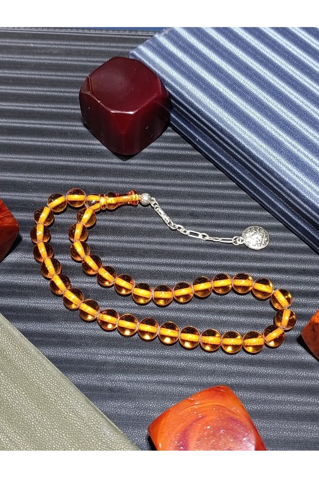 Transparent Elegance: Honey-Colored Twist Stick Amber Prayer Beads