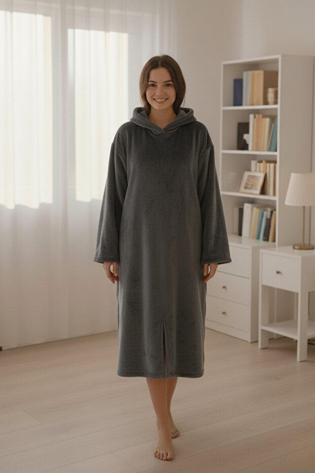 Serona Wellsoft Plush Hooded Long Poncho Soft Textured Wearable Tv Blanket | Anthracite