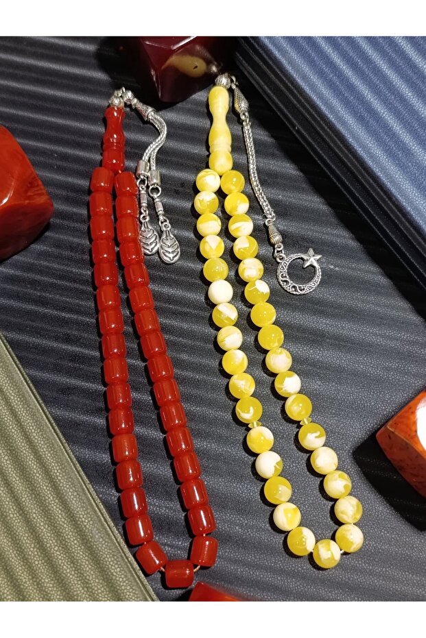 Orange Squeeze Amber Prayer Beads + Beirut Drop Amber Prayer Beads