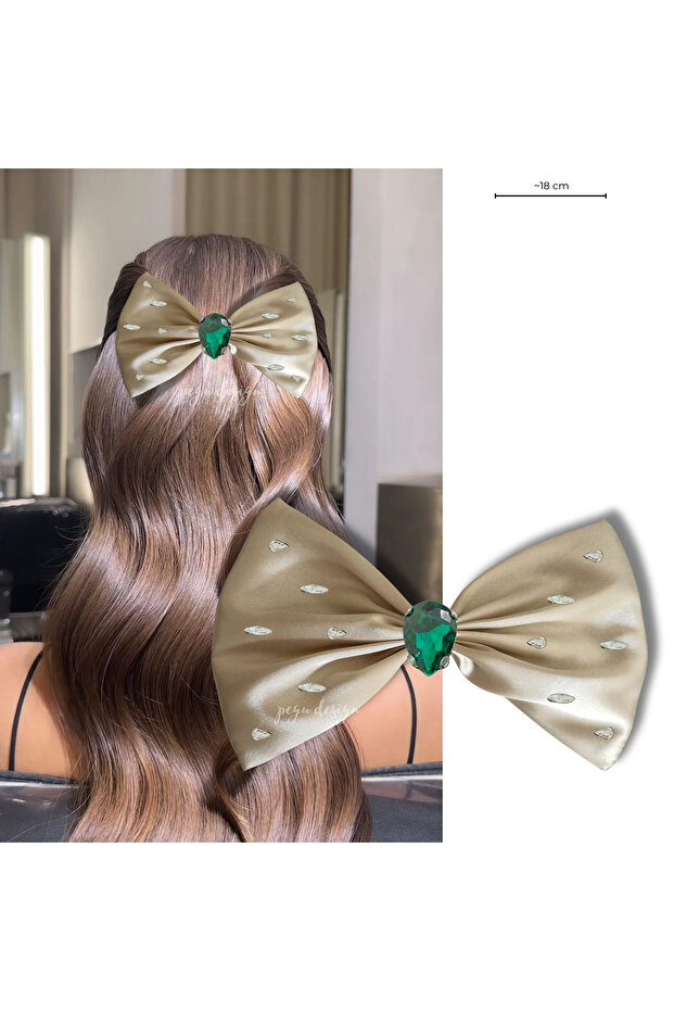 Green Satin Stone Automatic Special Design Buckle, Gift, Wedding, Celebration, School 013