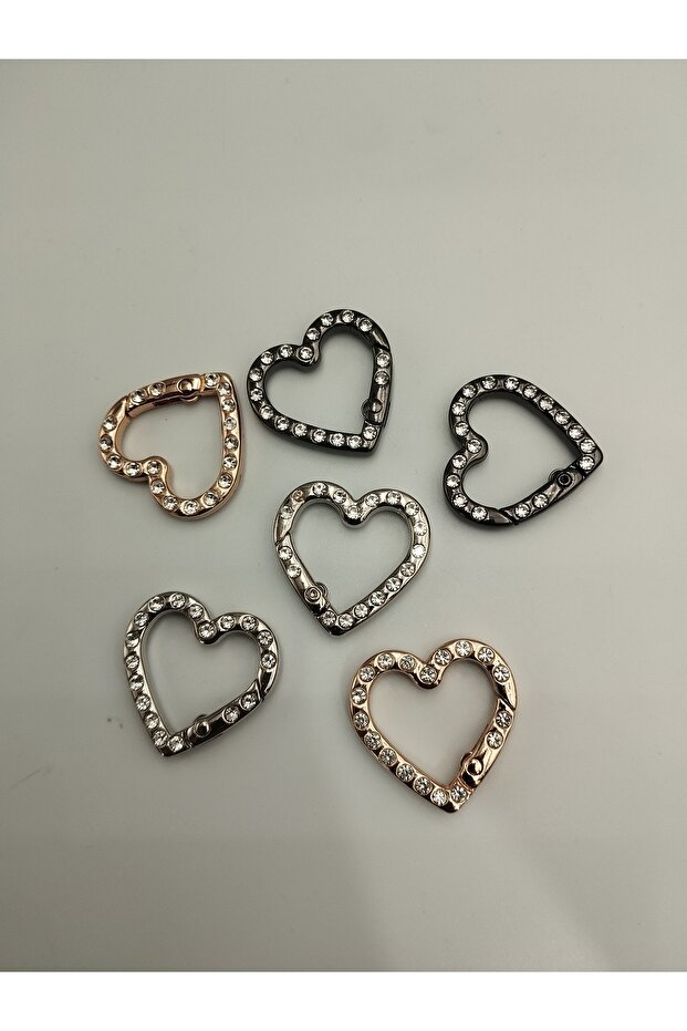 حلقة زنبركية بنمط قلب، حلقة زنبركية، حلقة مرصعة بالأحجار (مجموعة واحدة = قطعتان)، إكسسوار للحقائب - 2
