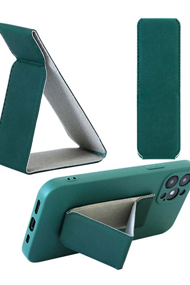 Magnetic Mobile Phone Holder - Foldable Multi-Function Back Stick Stand (Olive Green)