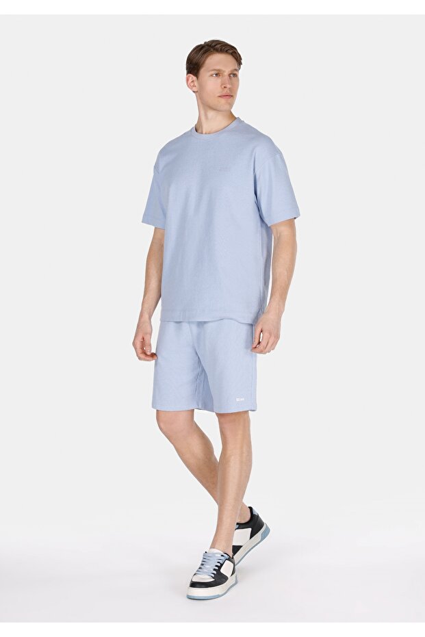 Regular Fit Orta Bel Düz Erkek Mavi Şort - 3