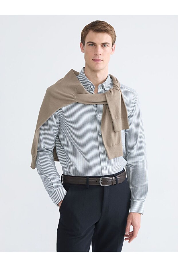 Regular Fit Long Sleeve Striped Men's Shirt