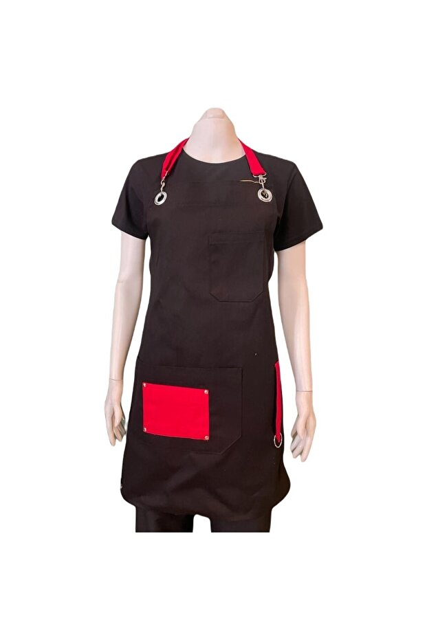 Black and Red Apron with Pocket Detail