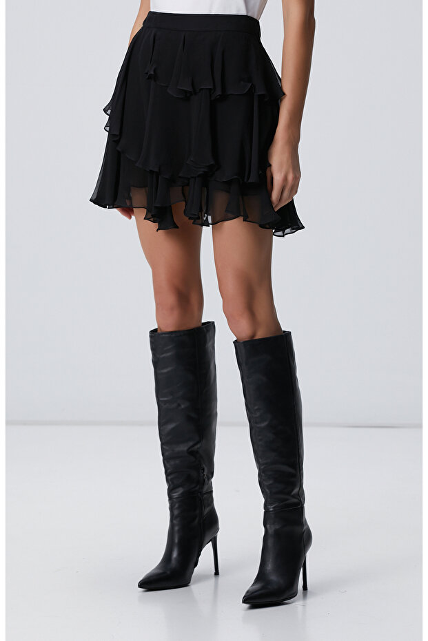 Siyah Şifon Mini Etek - 2