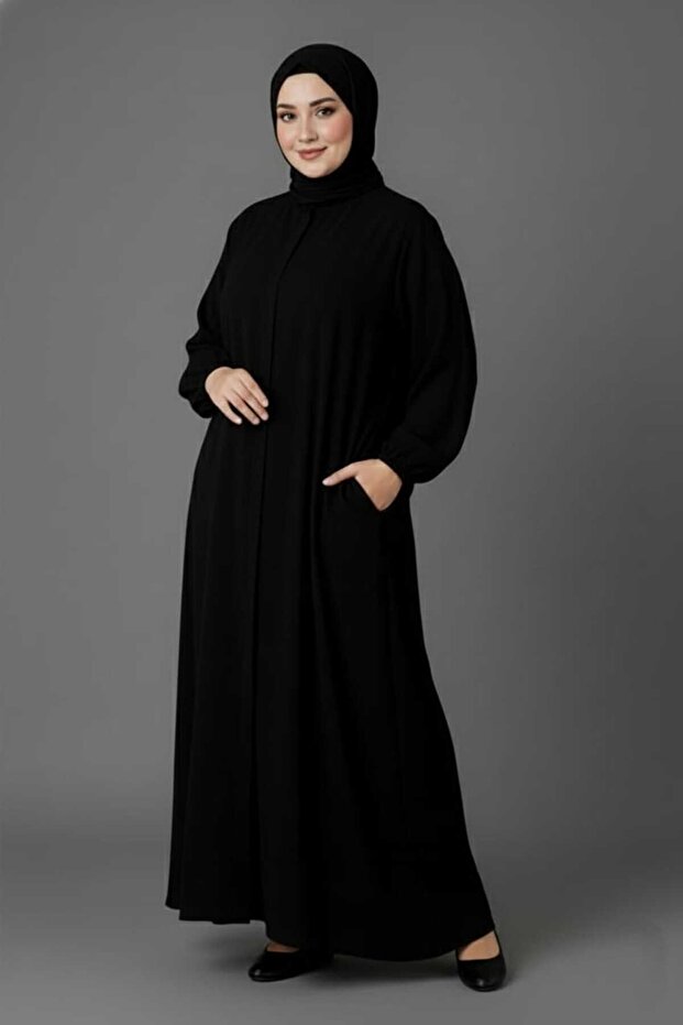 Medina Silk Mevlana Cut Loose Plus Size Ferace with Pockets and Belt
