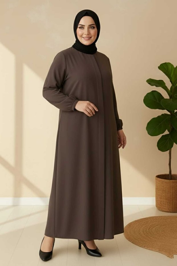 Medina Silk Mevlana Cut Loose Plus Size Ferace with Pockets and Belt