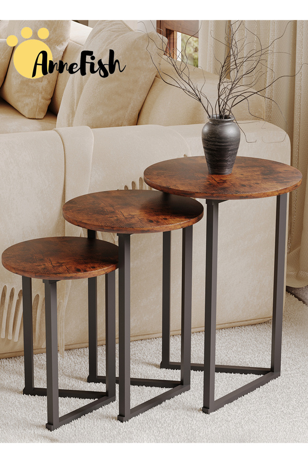 3Pcs Coffee Service Table Set Round Sofa Side Nesting Table End Table Small Coffee Table Couch Table - 1