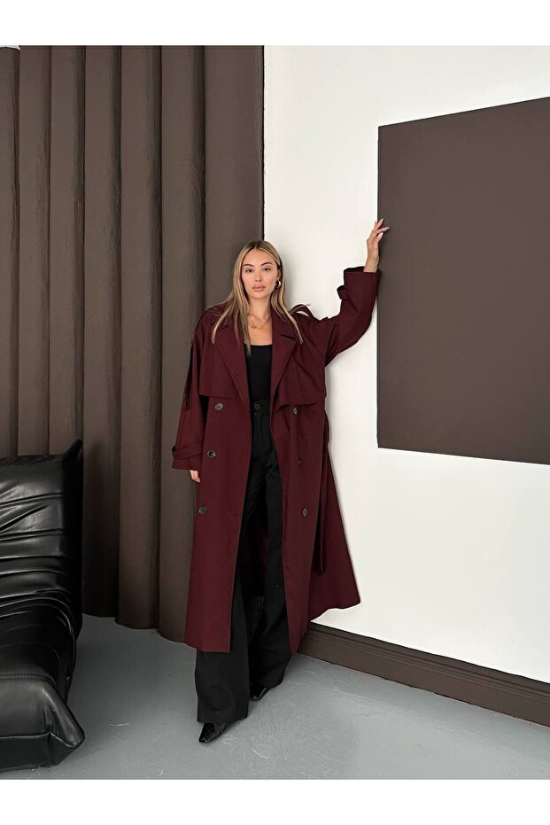 Minimalist Kesim Uzun Trençkot – Oversize Form - 4