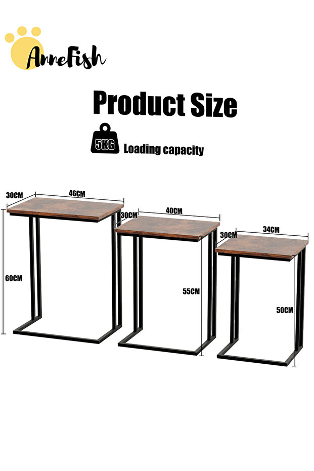 C-Shaped Coffee Service Table Set Sofa Side Nesting Table End Table Small Coffee Table Couch Table - 2