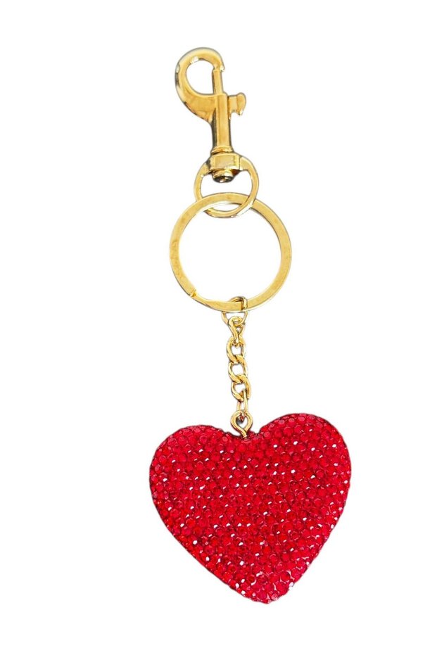 Gold and Red Color Heart Shaped Stone Detailed Bag Charm/ Keychain