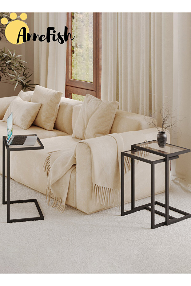 3Pcs C-Shaped Coffee Service Table Set Sofa Side Nesting Table End Table Small Coffee Table - 3