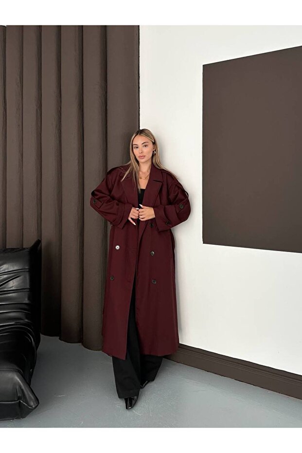 Minimalist Kesim Uzun Trençkot – Oversize Form - 7