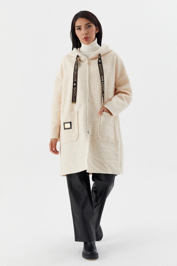 Hooded pocket long cardigan ecru
