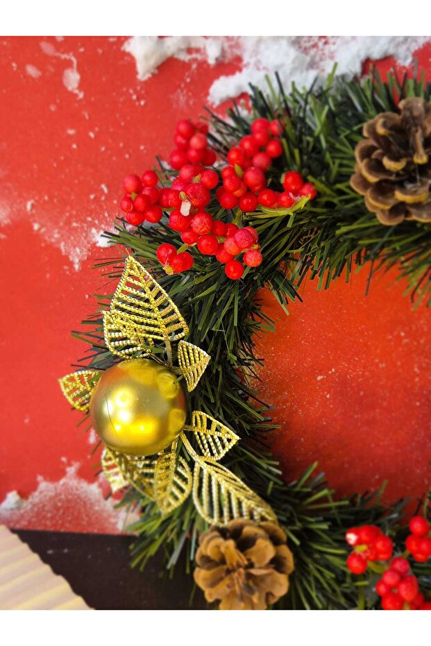 KAPI SÜSÜ KAPI ÇELENGİ 24 CM KOKİNALI YILBAŞI TEMALI - 4