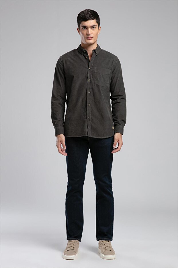 Wornes Men's Velvet Long Sleeve Shirt Green