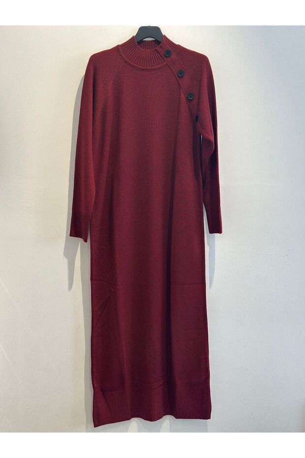 Düğmeli Triko Elbise - 1