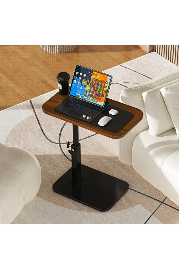 Adjustable Height C Shaped Side Table, 360°Swivel Couch Side Tables That Slide Under - 4