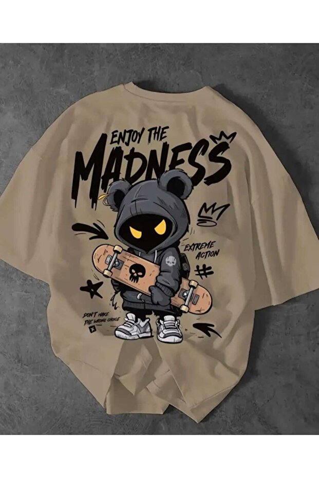 Men's Graffiti Bear Printed Oversized T-Shirt