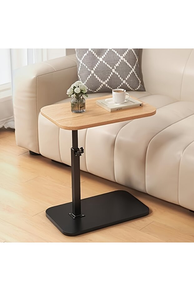 Adjustable Height C Shaped Side Table, 360°Swivel Couch Side Tables That Slide Under - 1