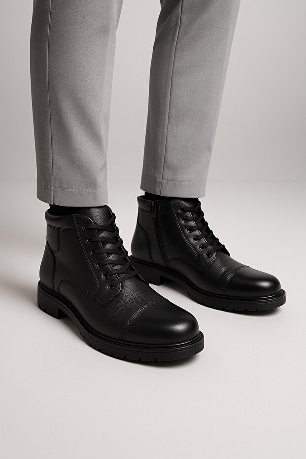 Large Size Genuine Leather Men's Boots with Fur Inside Shoes 081