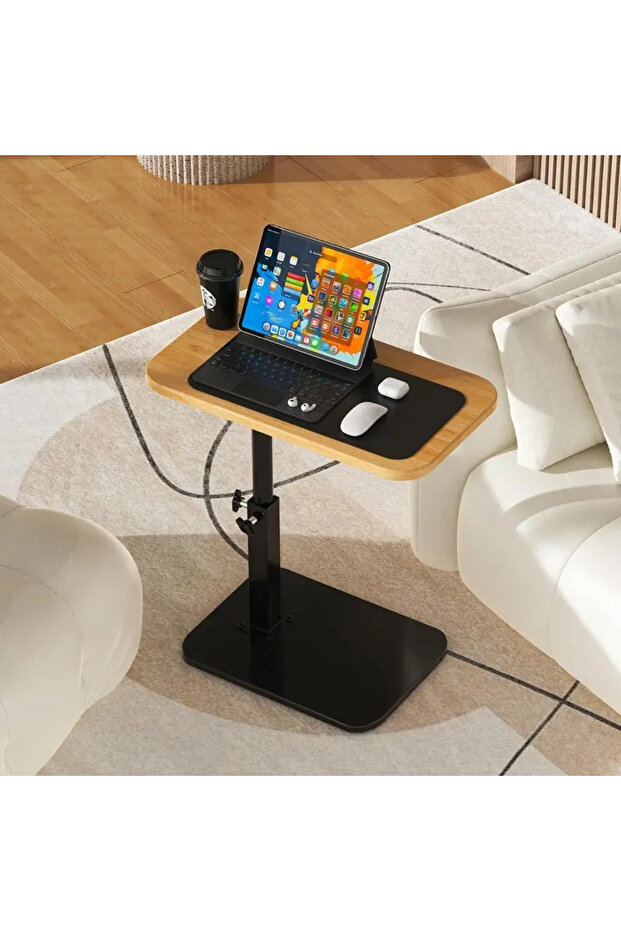 Adjustable Height C Shaped Side Table, 360°Swivel Couch Side Tables That Slide Under - 4