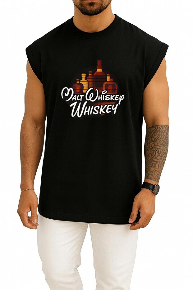 Oversized Malt Whiskey Chest Design Tank Top