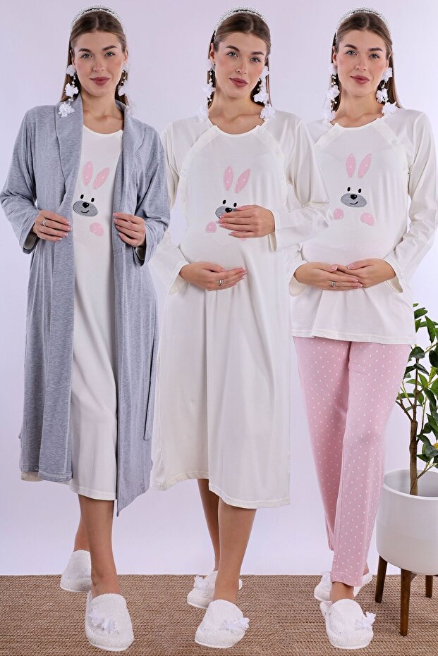 Breastfeeding Featured Cotton Maternity Set 4 Pieces Effortt - Pink
