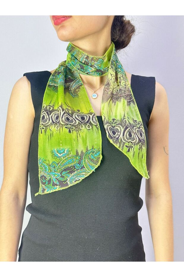 110X15 cm Ethnic Patterned Women's Scarf Neck Tie Green