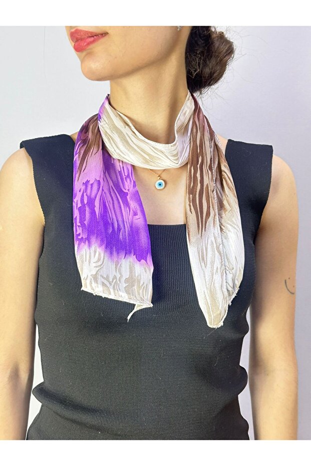 110X15 cm Chiffon Patterned Women's Scarf Neck Tie Purple