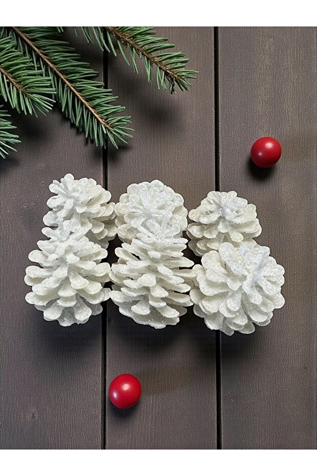 Christmas Tree Ornament White Glitter Pine Cone Set of 6 Christmas Pine Cone Ornament 5 cm Hpy26057