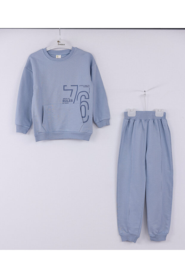 Boy'S, Cotton 2 Thread, Rules Print Detail, Kangaroo Pocket, Bottom Top Sweatshirt Set Rb-606