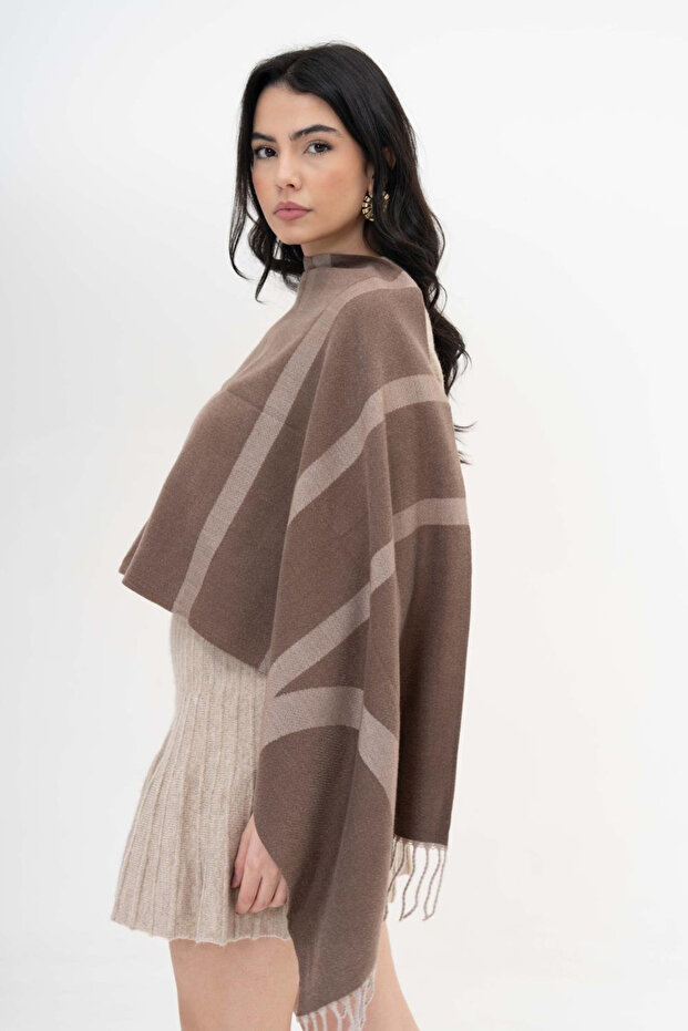 وشاح شتوي من الصوف بنمط هندسي - بني - 6