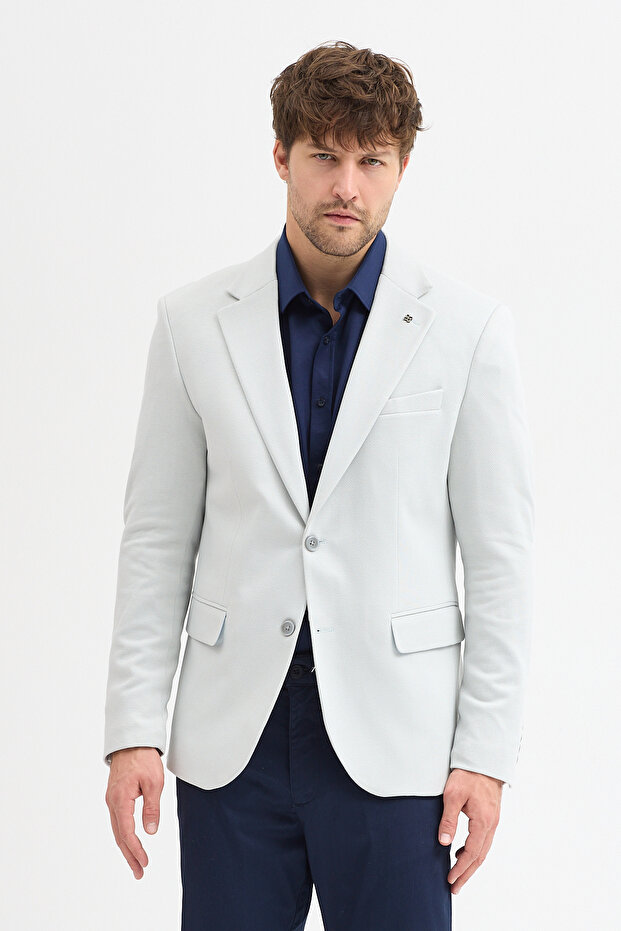 Brando Men's Ice Blue Self Patterned Slim Fit Cotton Stretch Fabric Stretch Fabric Blazer Jacket