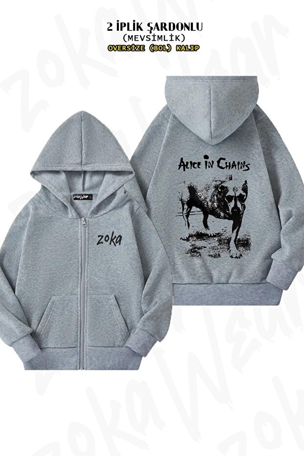 Unisex Alice in Chains 4 Printed Oversized Back Printed Zip Hooded Cardigan