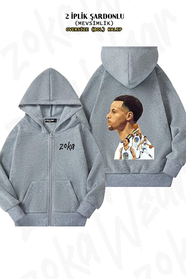 Unisex Stephen Curry Basketball Printed Oversized Back Printed Zippered Hooded Cardigan