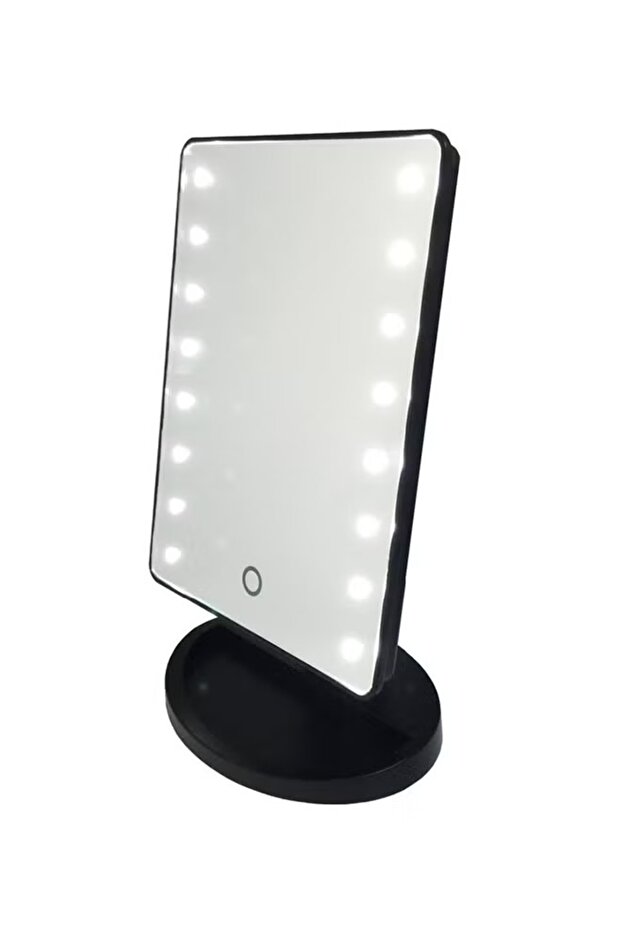 مرآة مكياج دوارة مع أضواء LED بيضاء سوداء - 1